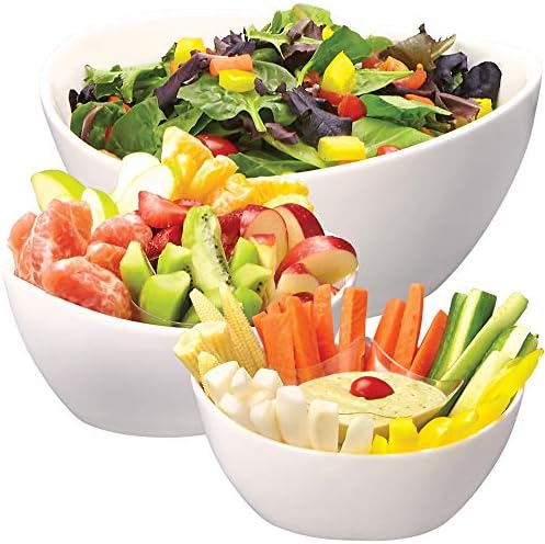 3 Piece Serving Bowl Set – Elegant White Porcelain Salad Bowls for