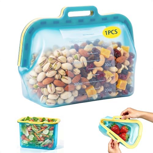 Reusable Silicone Food Storage Bags, No Harsh Smells, 6-Cup / 50 oz