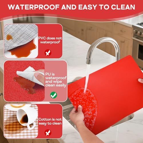Vinyl Placemats Set of 6, Waterproof Faux Leather Heat Resistant