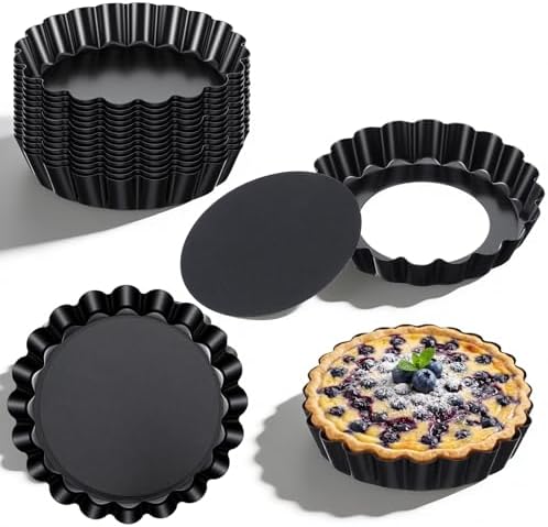 16 Pcs Mini Tart Pans with Removable Bottom, 4 Inch Nonstick Carbon