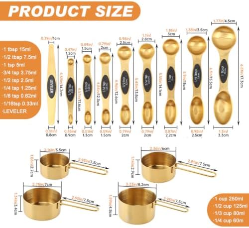 13Pcs Magnetic Measuring Spoons Set,Gold Stainless Steel Measuring