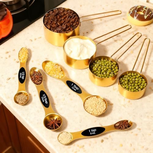 11 pcs Gold Measuring Cups and Spoons Set,Includes 4pcs Measuring Cups