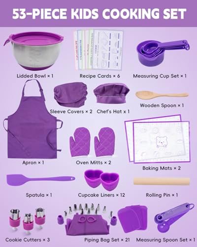 Kids Baking Set with Real Cooking Utensils (Purple)