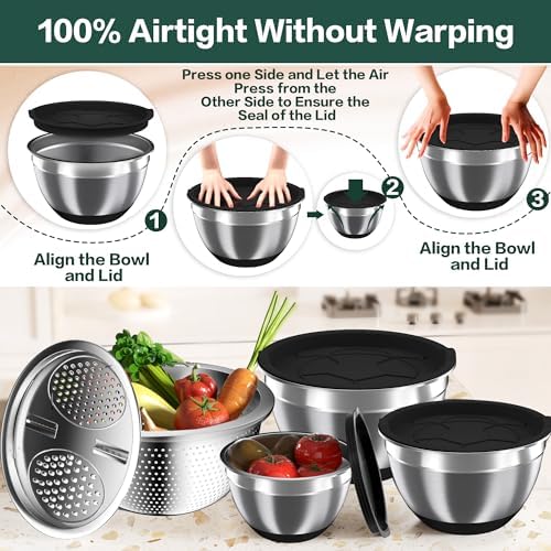 Mixing Bowls with Airtight Lids, Stainless Steel Mixing Bowl Set with