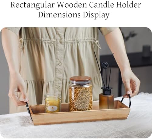 Beech Wood Candle Tray, Metal Handles, Farmhouse Centerpiece, Home