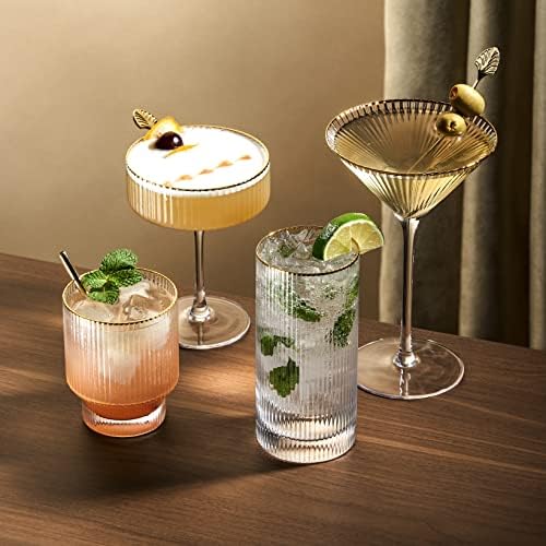 Viski Meridian Highball Glasses Set of 2 - Vintage Drinking Glass, Art