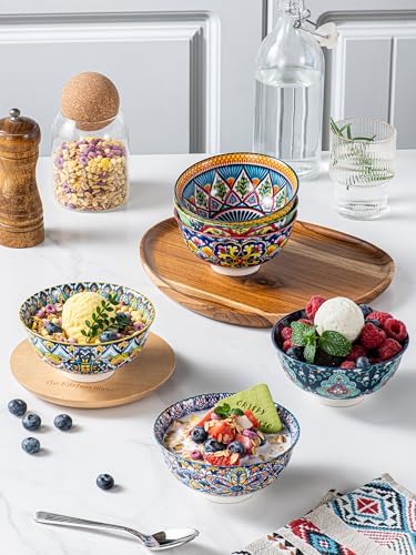 HENXFEN LEAD Boho Ceramic Dessert & Snack Bowls Set of 6, 10 oz