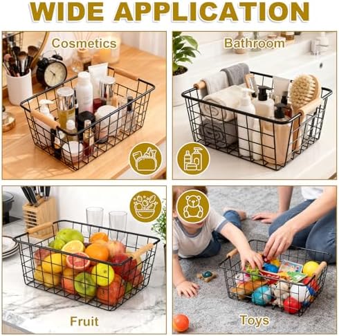 4 Pack Black Metal Wire Storage Baskets, Pantry Baskets for