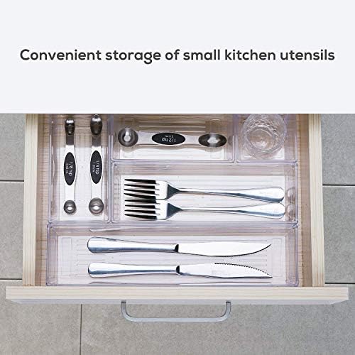 DCA 14 PCS Clear Plastic Drawer Organizer Tray, 4 Sizes Vanity Trays