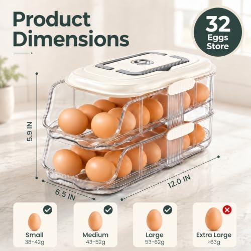 Egg Holder for Fridge, 2-Tier Automatic Rolling Container
