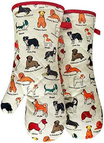 Cotton Dog Design Oven Mitts, 1 Pair