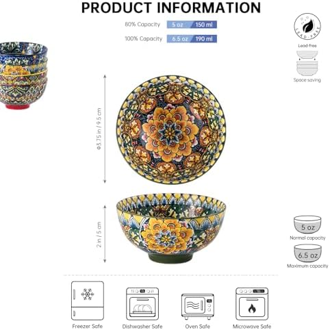 Henten Home Ceramic 5 oz Dipping Bowls, Boho Sauce Bowl Set of 6