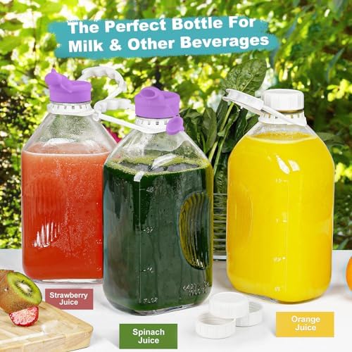 Ritayedet 64 Oz Glass Milk Jugs With Screw Lids, 3 Pack 2 Qt Glass