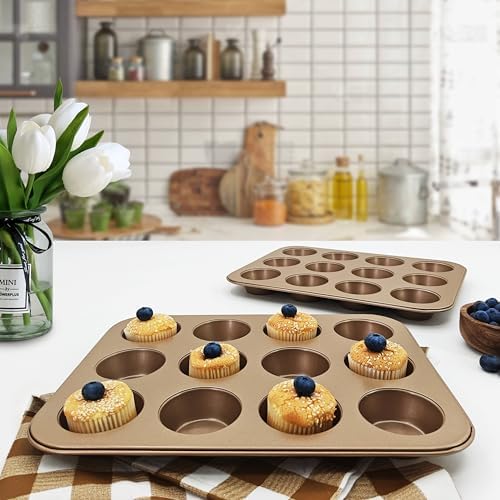 Satax Muffin Pan for Baking, Nonstick Cupcake Tin 12 Cup,sets of