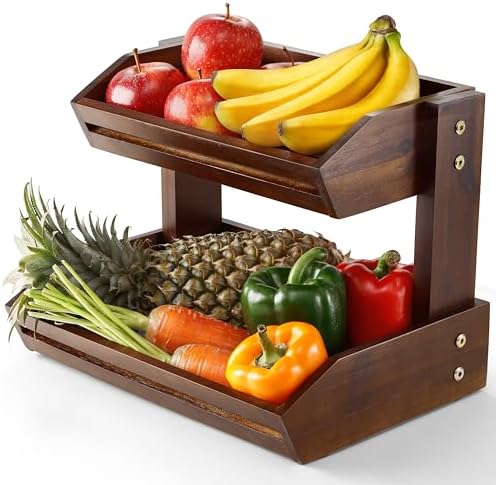 HOLANA Acacia 2 Tier Fruit Basket, Walnut Color