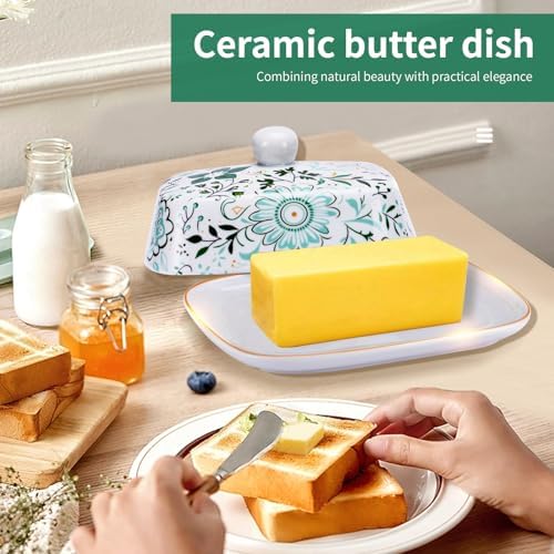 Butter Dish With Lid For Countertop-Ceramic Butter Dish with Knob
