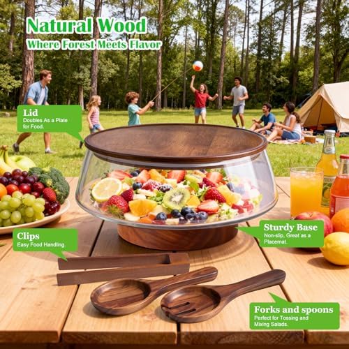 Extra Large Glass Salad Bowl with Lid Set, 5-Qt (160 fl oz)