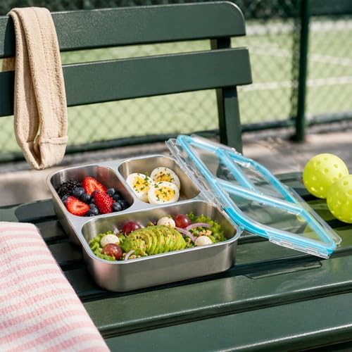 3 Pack Stainless Steel Snack Container, 3- Compartment Lunch Container
