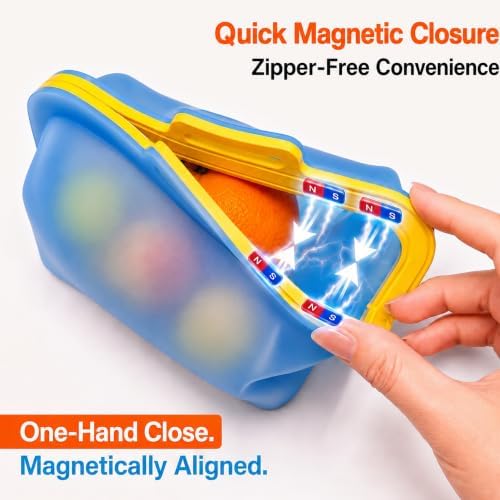 Magnetic Seal Silicone Reusable Food Storage Bag, 50 oz, NUZEAK