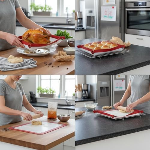 Locking Dials Silicone Fiber Baking Mat to Prevent Leaks, Nonstick
