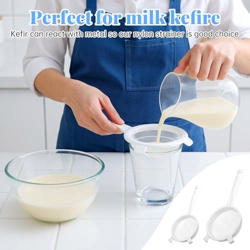 2 Pcs Double Ear Kefir Strainer Set with Handle Plastic Strainer for