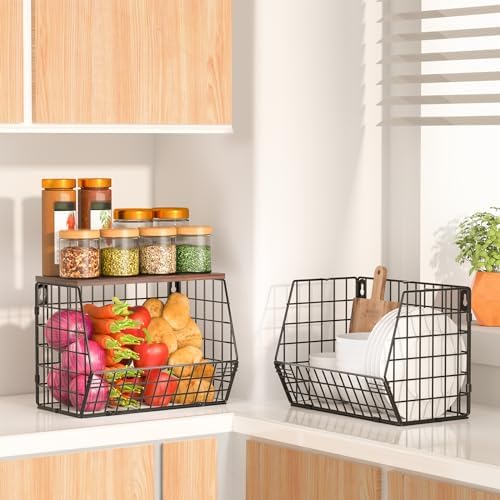 Wawocs Fruit Basket for Kitchen Counter 2 Tier Fruit Bowl, Stackable