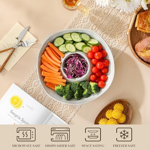 MALACASA Ceramic Chip and Dip Bowls Serving Tray, 12 In Serving Dishes
