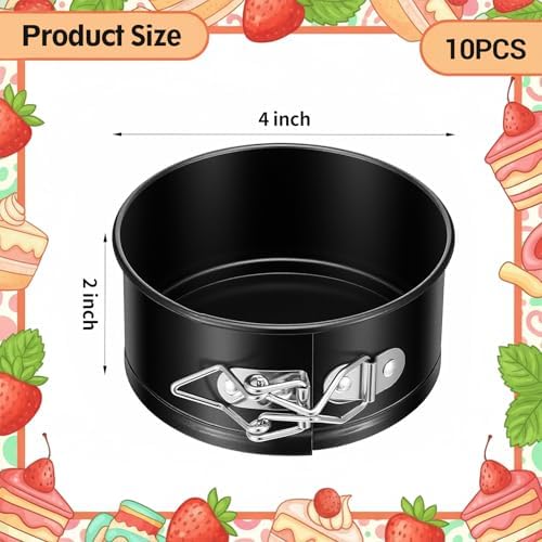 10 Pcs 4 Inch Springform Pan Set, Nonstick Leakproof Mini Cheesecake