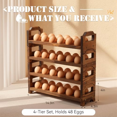 LemonRoad 4-Tier Wooden Egg Holder, Pine