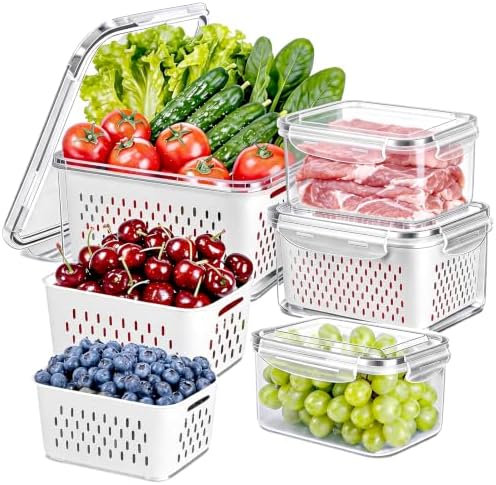 4 Pack Plastic Fruit Containers with Removable Colanders