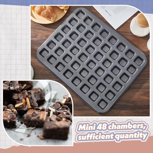 Teenyyou 1 Pcs Mini Brownie Pan 48 Cavity, Nonstick Mini Muffin Baking