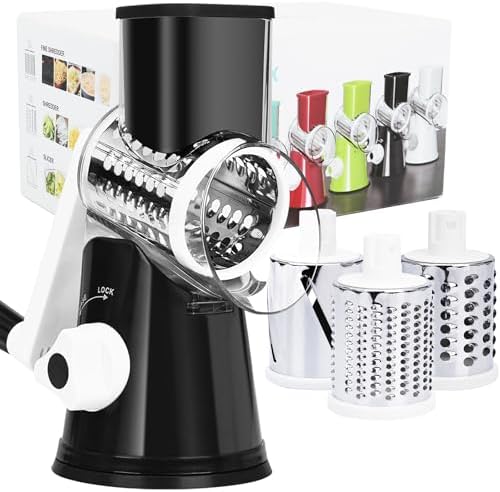 Hand Crank Rotary Cheese Grater, 3 Blades