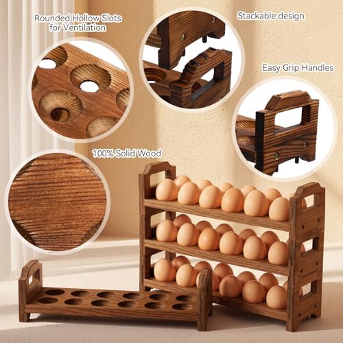 LemonRoad 4-Tier Wooden Egg Holder, Pine