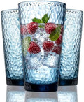 Amyoole Drinking Glasses Set of 8, 16oz Blue Hammered Glass Cup for