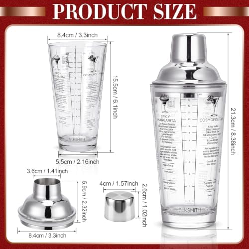 Hushee 2 Pcs 14 oz Glass Cocktail Shaker with Measurements and 6