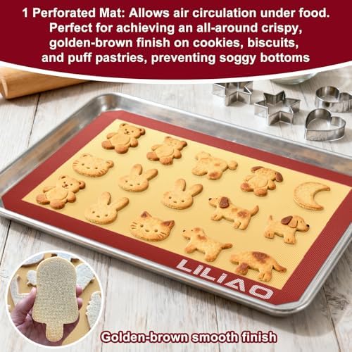 LILIAO Silicone Baking Mats, 3-Pack, Red
