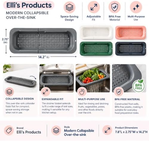 Collapsible Colander Over the Sink, Expandable Plastic Strainer Basket