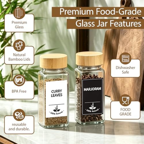 Glass Spice Jars with Label 24 Pcs Seasoning Containers with Wood Lids