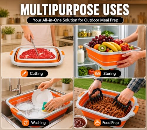 Large BBQ Prep Tub 8L - Multifunctional Collapsible Camping Cutting