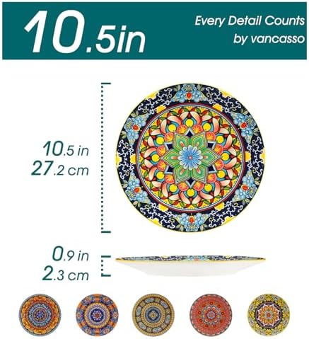 vancasso Colorful Dinner Plates Set of 6, 10.5 Inch Ceramic Kitchen