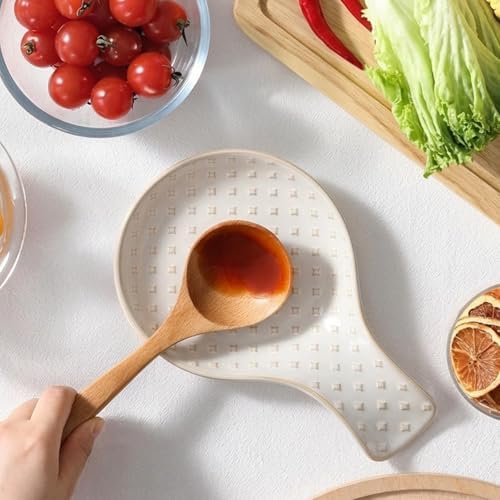 Ceramic Spoon Rest for Stove Top, Farmhouse Cooking Spoon Holder for