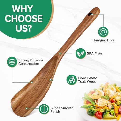 Teak Wood Cooking Spoonulas, 11.4", 2 Pcs
