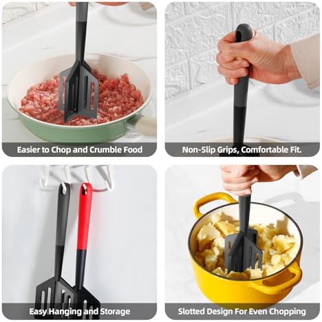 Potato Masher Meat Chopper Spatula 2-in-1, Ground Beef Chopper Tool