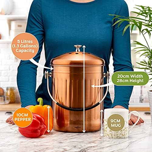 RED FACTOR Compost Bin, 1.3 Gallon, Matt Copper