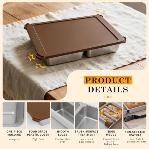 Brownie Pan with Lid, Spatula and Wedge, Nonstick Cast Aluminum 9"