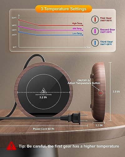 SWEETFULL Coffee Mug Warmer, Electric Cup Warmer for Desk - Wood