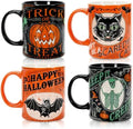 Whaline 4Pcs Halloween Mug Pumpkin Black Cat Bat Skeleton Coffee Mug