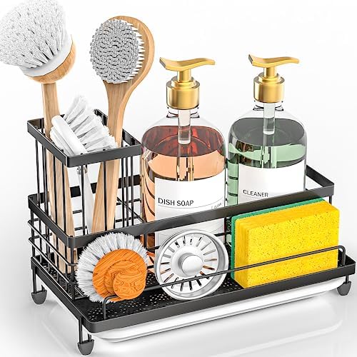 Cisily Kitchen Sink Caddy Organizer with Dish Brush Holder