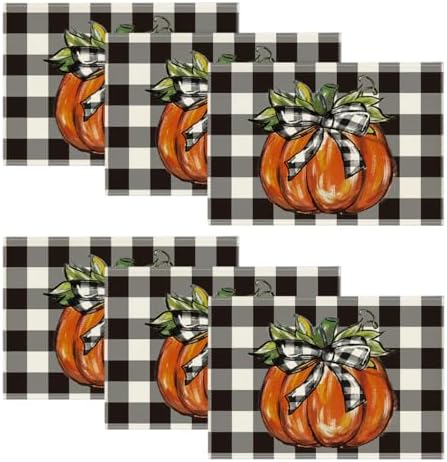 Artoid Mode Buffalo Plaid Pumpkin Fall Placemats Set of 6-12 x 18 Inch