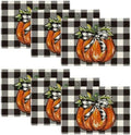 Artoid Mode Buffalo Plaid Pumpkin Fall Placemats Set of 6-12 x 18 Inch